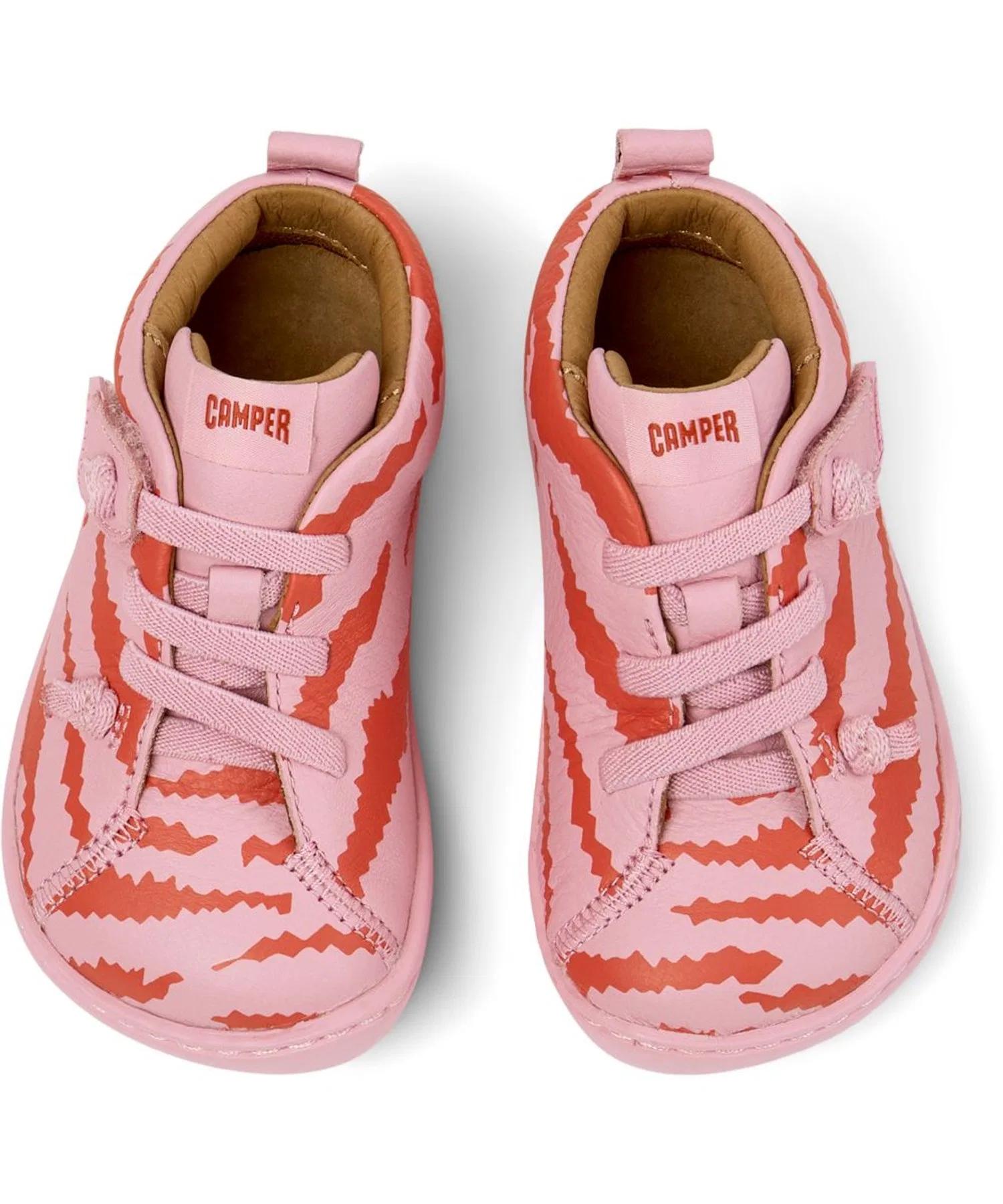 Детские кожаные кроссовки CAMPER TWINS с тигровым принтом розовые — фото 4