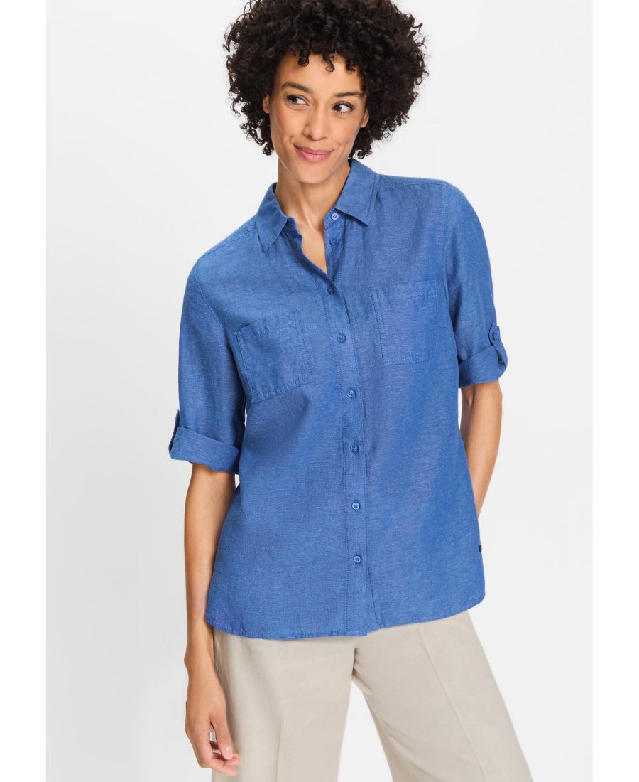 

Женская рубашка с закатанными рукавами и отворотом Olsen, Capri blue melange