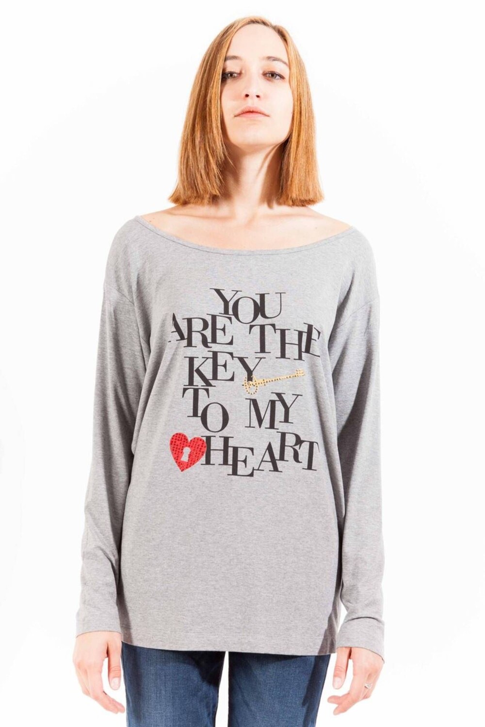 

Серый хлопковый женский топ LOVE MOSCHINO