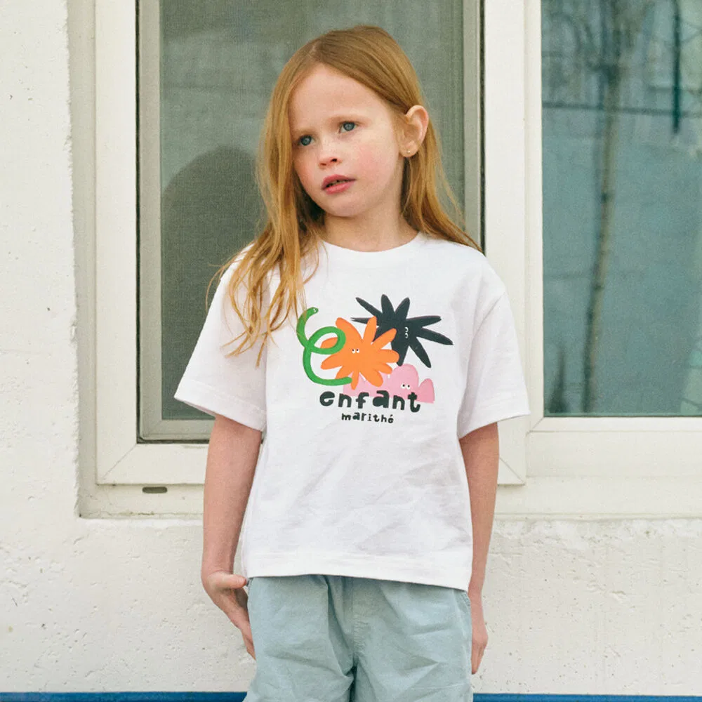 Детская футболка оверсайз Enfant Geometric Friends белая от Marithé Kids