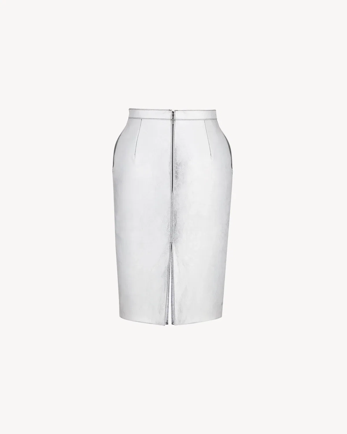Юбка-карандаш из металлической кожи Saint Laurent, серебряный — фото 3