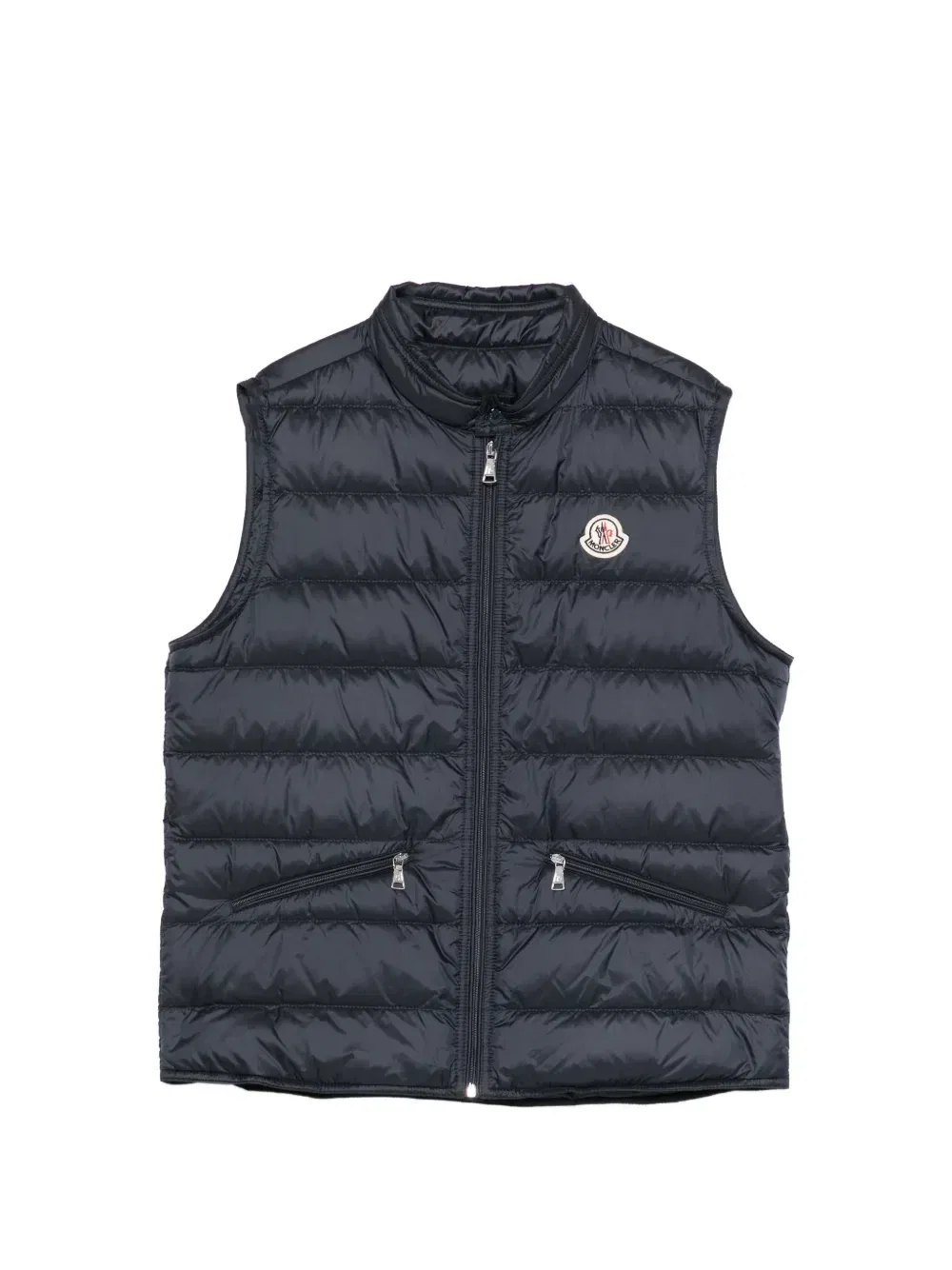 Дутый жилет с нашивкой-логотипом Moncler Enfant, синий
