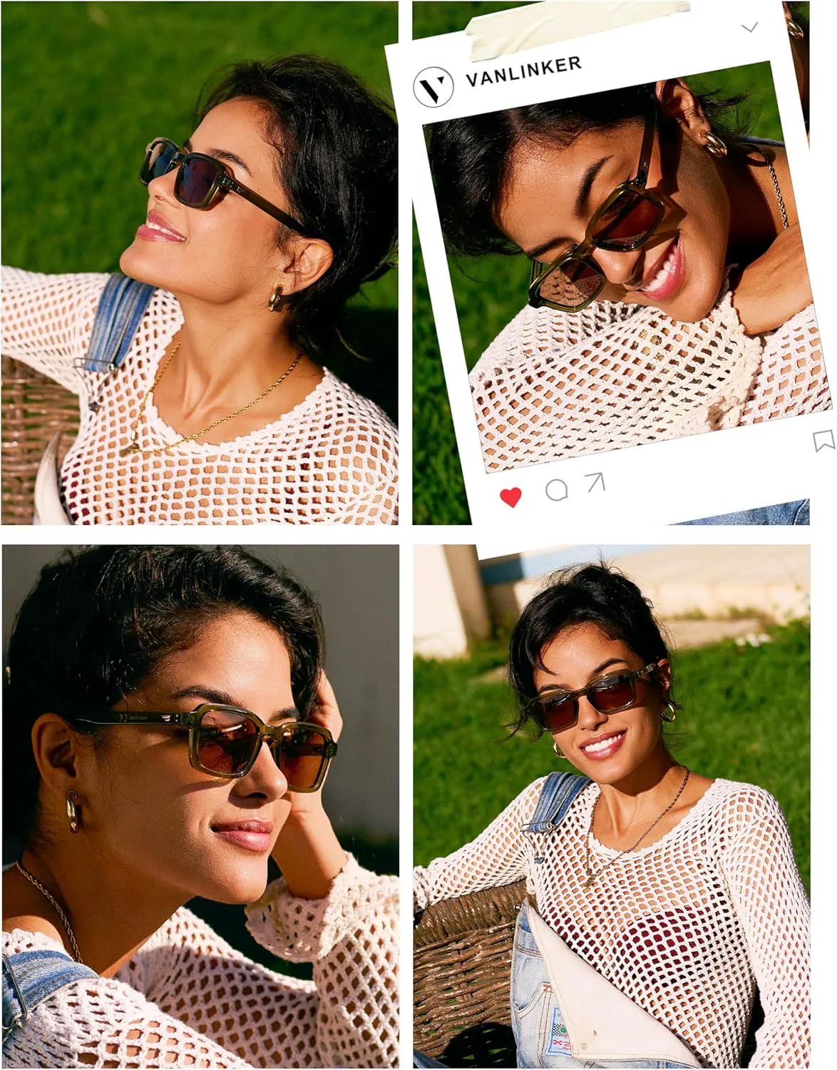 

Поляризованные солнцезащитные очки VANLINKER в модном квадратном стиле для женщин и мужчин, ретро-шик, милый дизайн, модель VL9849, Green Frame Light Brown Lens