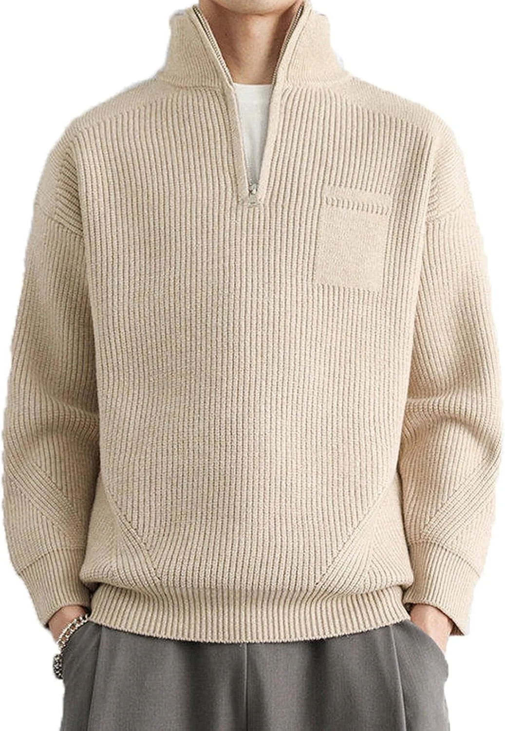 Мужской свитер с четвертью молнии Slim Fit Mock Neck