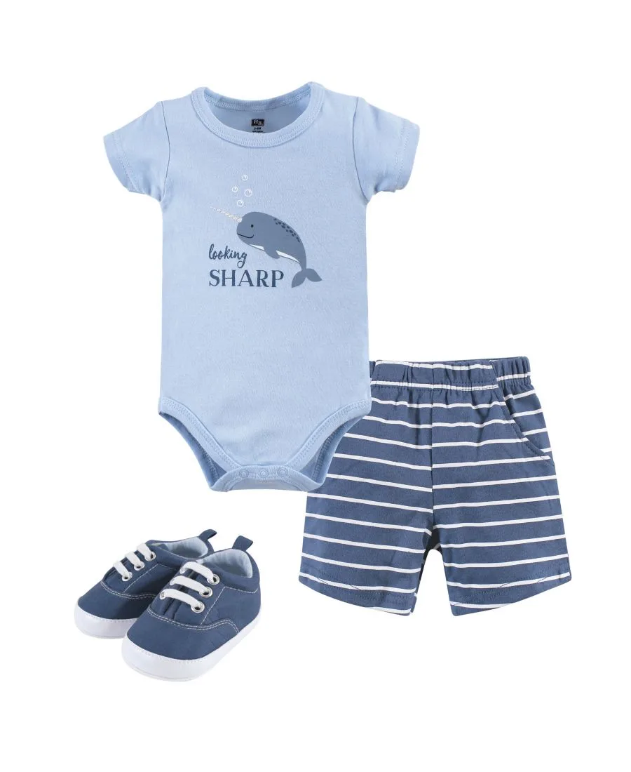 Хлопковый боди, шорты и комплект обуви Hudson Baby, Narwhal