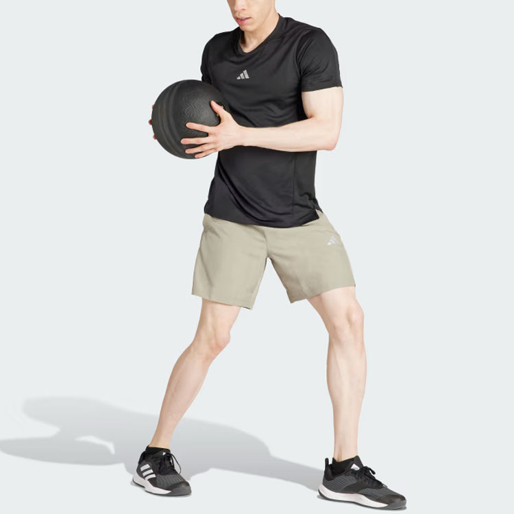 Футболка Adidas Gym+ Training Woven Shorts Спортивные шорты Мужские Зеленый Серый — фото 4