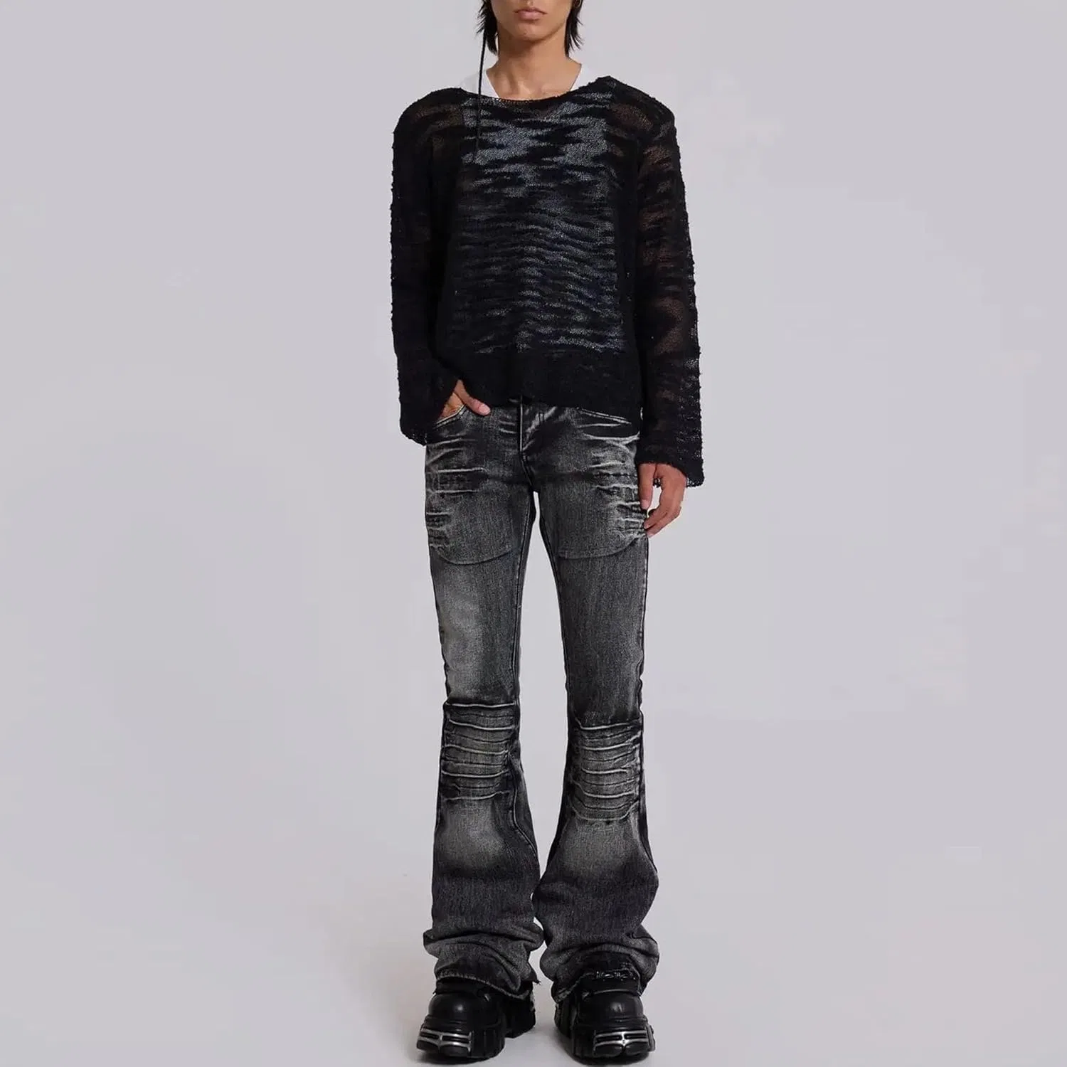 Джинсы свободные Micro Flare, Black Grey — фото 3