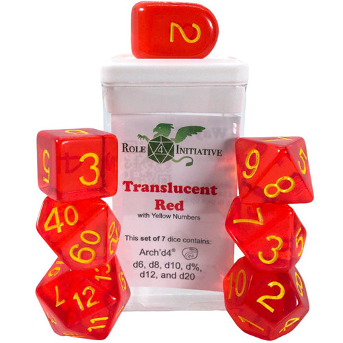 

Аксессуары Role 4 Initiative R4I Dice w/Arch'd4: Translucent - Red w/Yellow (7)