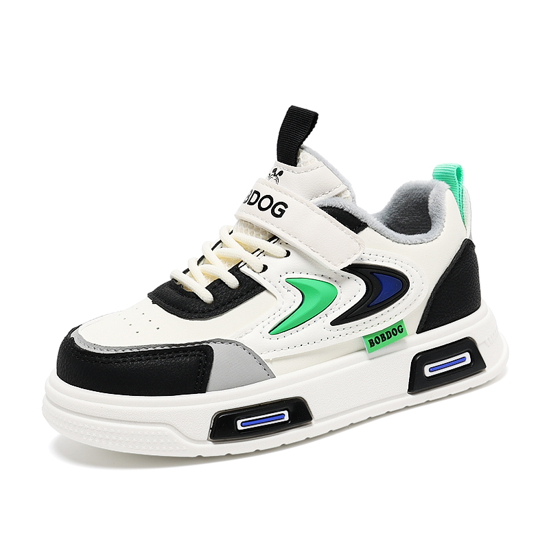 Детские беговые кроссовки BOBDOG YCS612-Low-Top, черно-белые, с флисовой подкладкой