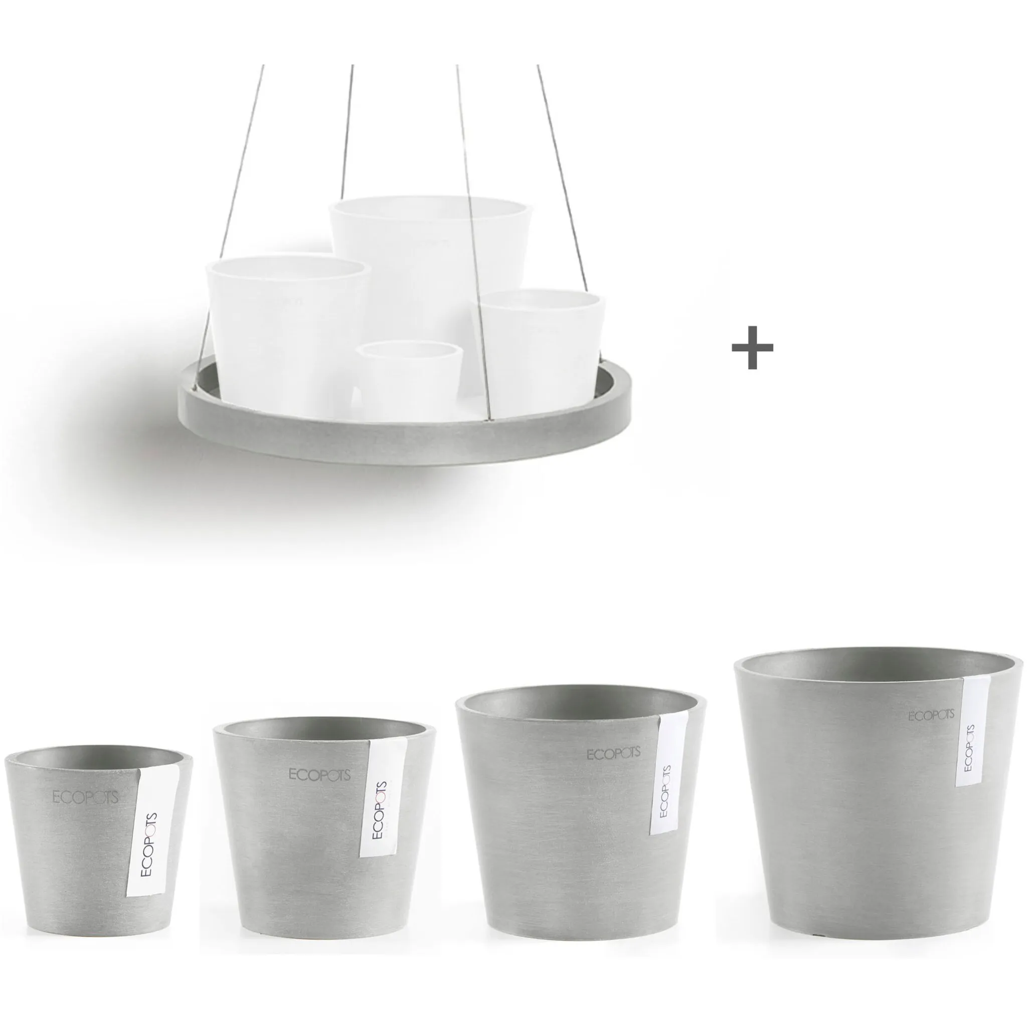 

Цветочный горшок ECOPOTS «Amsterdam Mini», (набор, 4 шт.), разные размеры с подходящим блюдцем, цвет Weißgrau