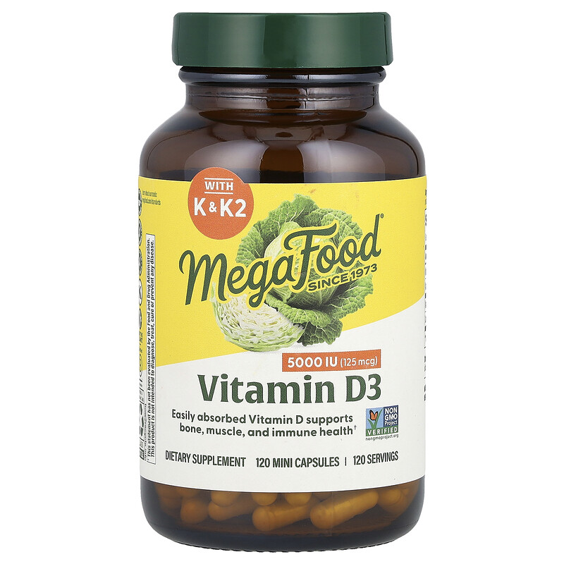 

MegaFood, витамин D3 с витаминами K и K2, 120 мини-капсул