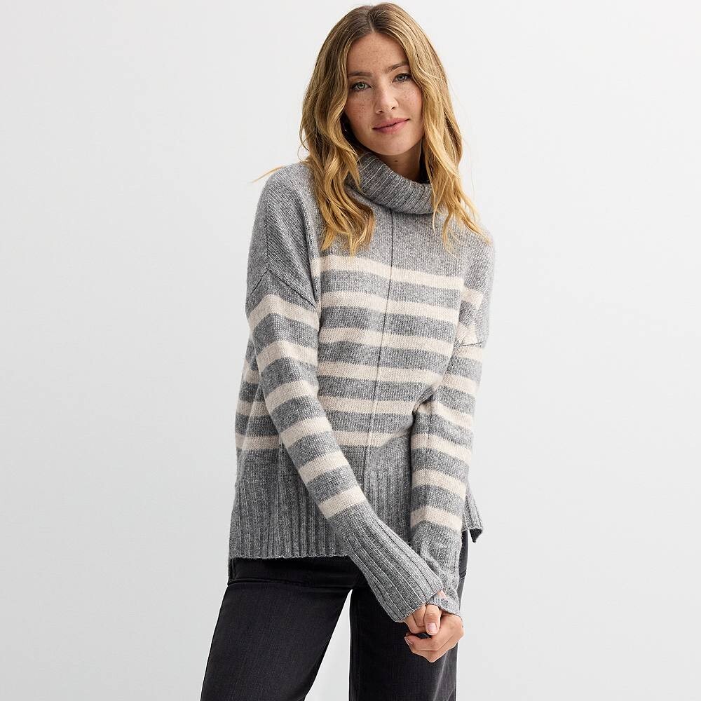 

Свитер-туника с высоким воротником Petite Sonoma Goods For Life, цвет Grey Classic Stripe