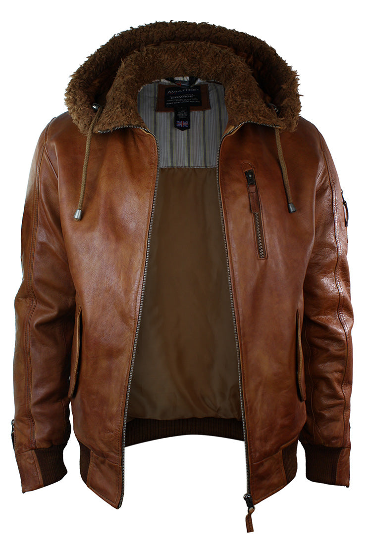 

Кожаная куртка-бомбер с капюшоном TruClothing, цвет tan