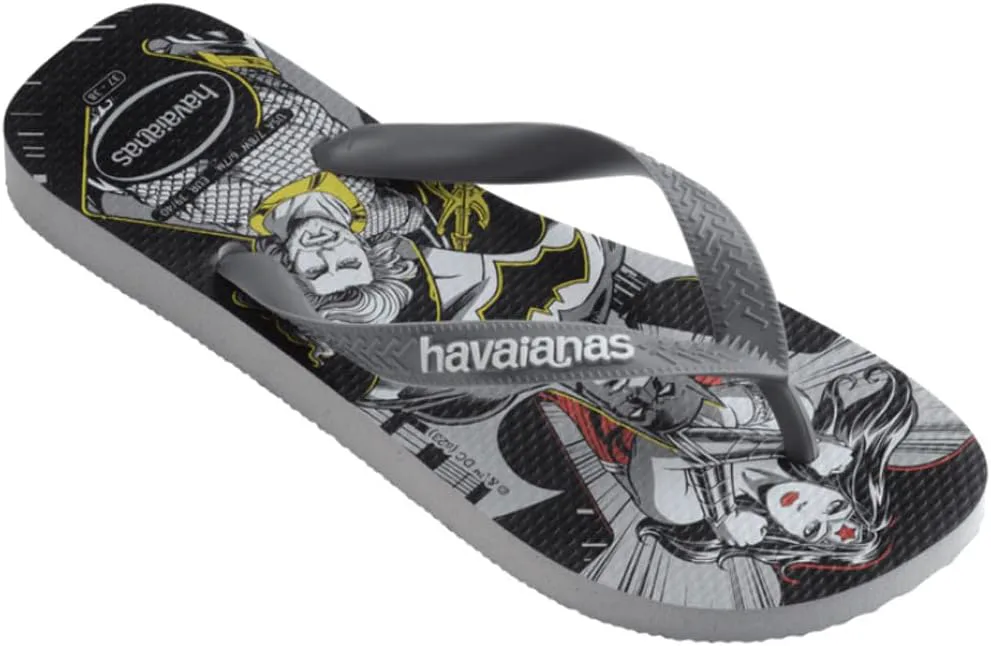 Havaianas - Топ Герои DC Удобные, прочные и легкие шлепанцы с подошвой с героями и злодеями, унисекс, взрослые, серый черный — фото 2