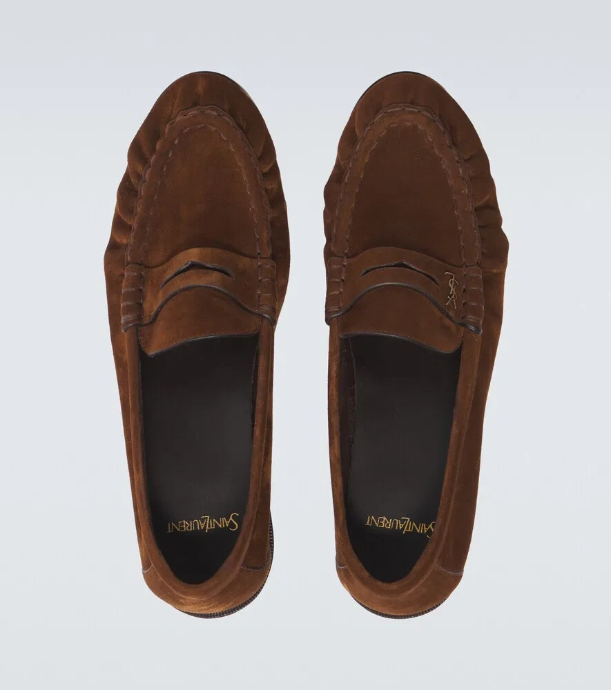 Le Loafer Cassandre замшевые пенни-лоферы Saint Laurent, коричневый — фото 4