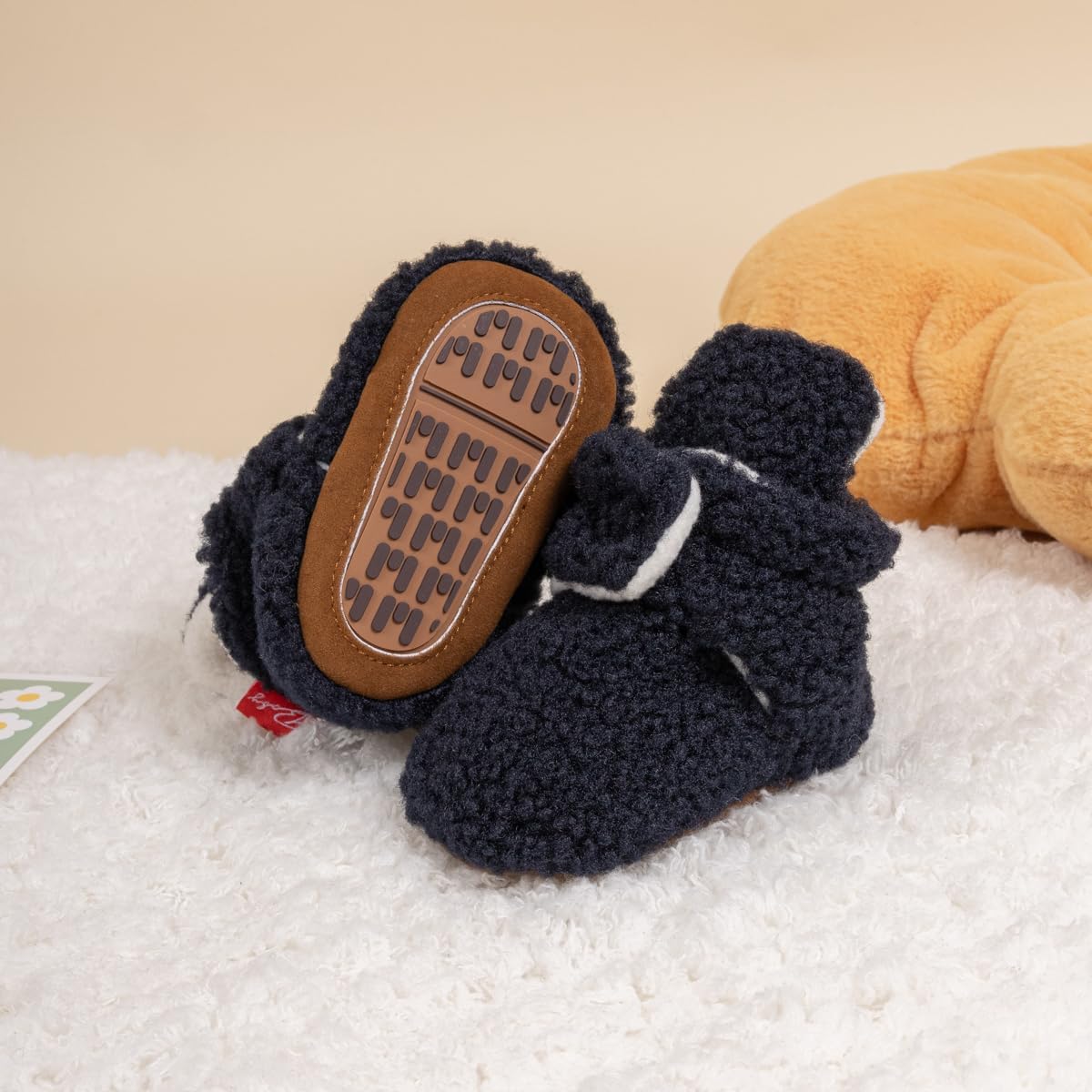 HsdsBebe Унисекс Новорожденные Детские Хлопковые Пинетки с Нескользящей Подошвой для Малышей Мальчиков и Девочек Зимние Теплые Флисовые Носочки-Обувь, 2210/Navy Blue-Rubber Sole — фото 3