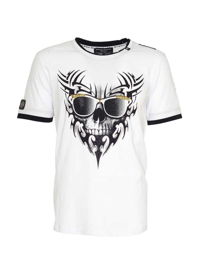 

Футболка с изображением черепа и бороды, белая Roberto Geissini
