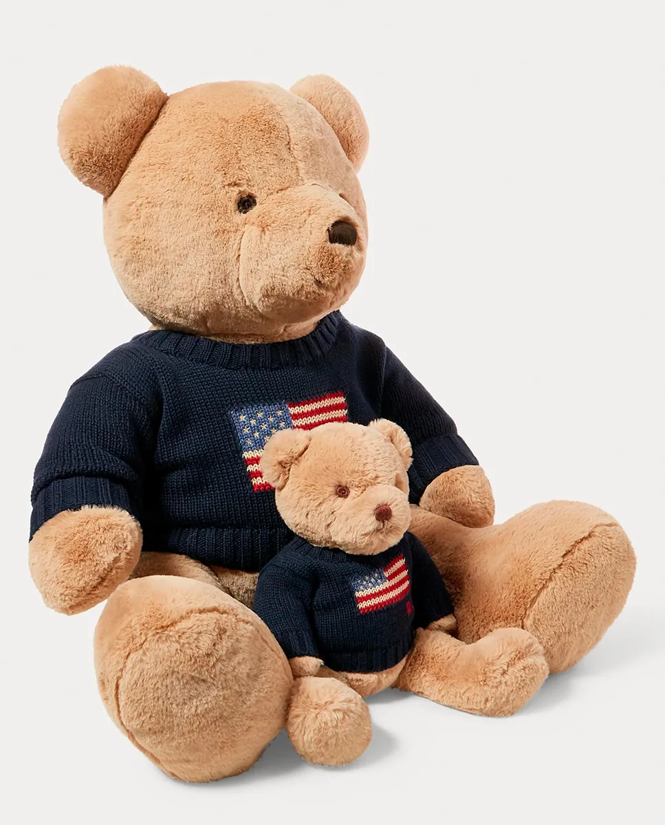 Маленький плюшевый медвежонок, Полярный в свитере с флагом Polo Ralph Lauren, темно-синий — фото 2