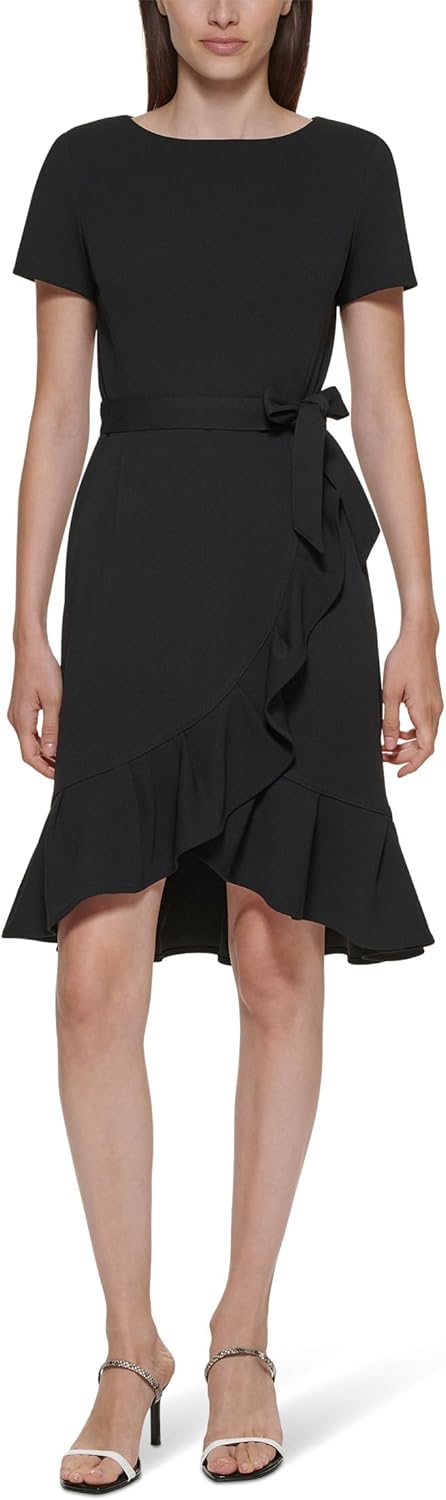 

Женское платье Calvin Klein с оборками и поясом, Black