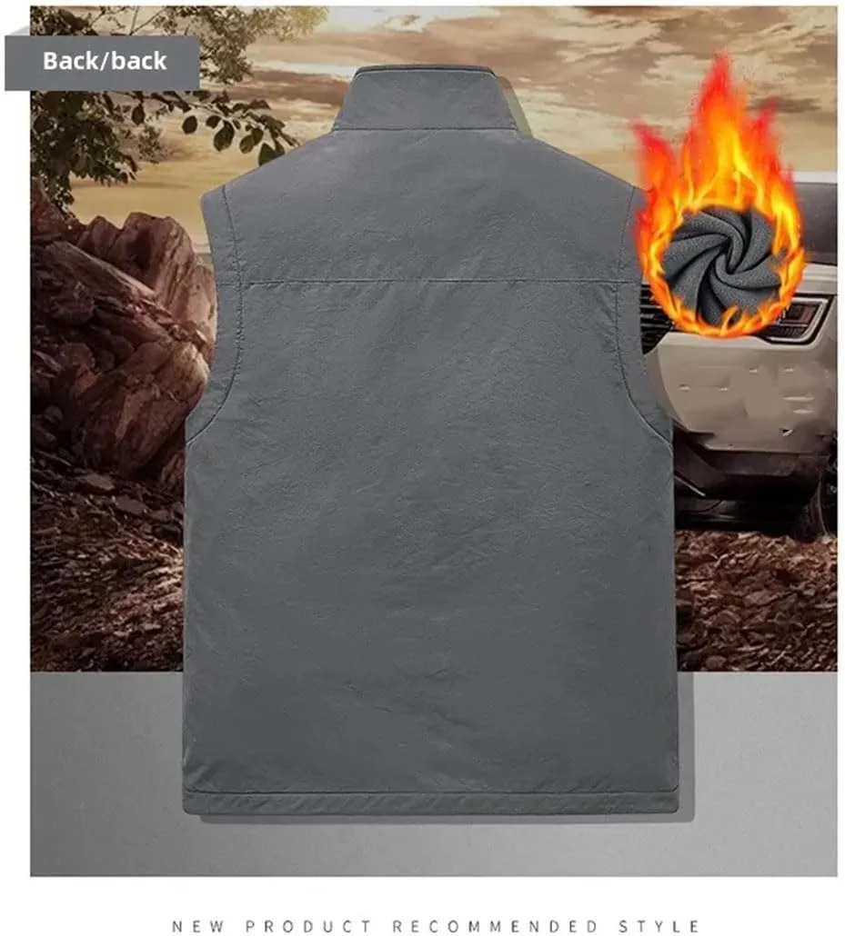 Мужской утепленный жилет Casual Outdoor с двусторонним ношением, отложным воротником и молнией Generic, черный — фото 2