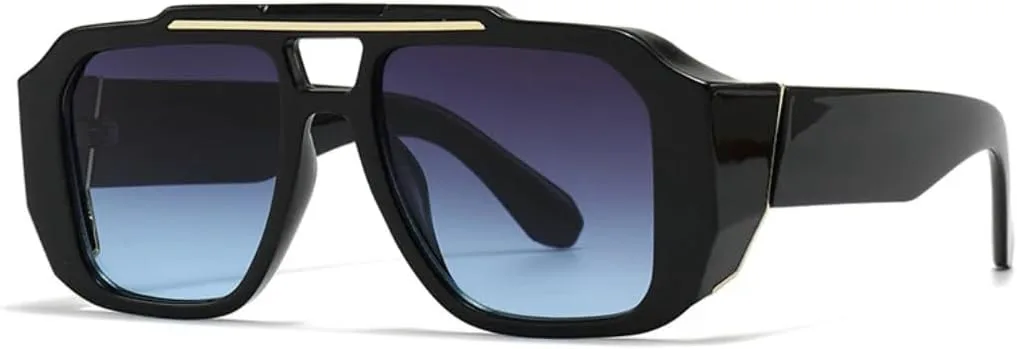 

Винтажные солнцезащитные очки с двойной перемычкой, квадратной формы, женские, модные градиентные, защита от УФ-излучения UV400, мужские TVTBBVV, Black Grey Blue