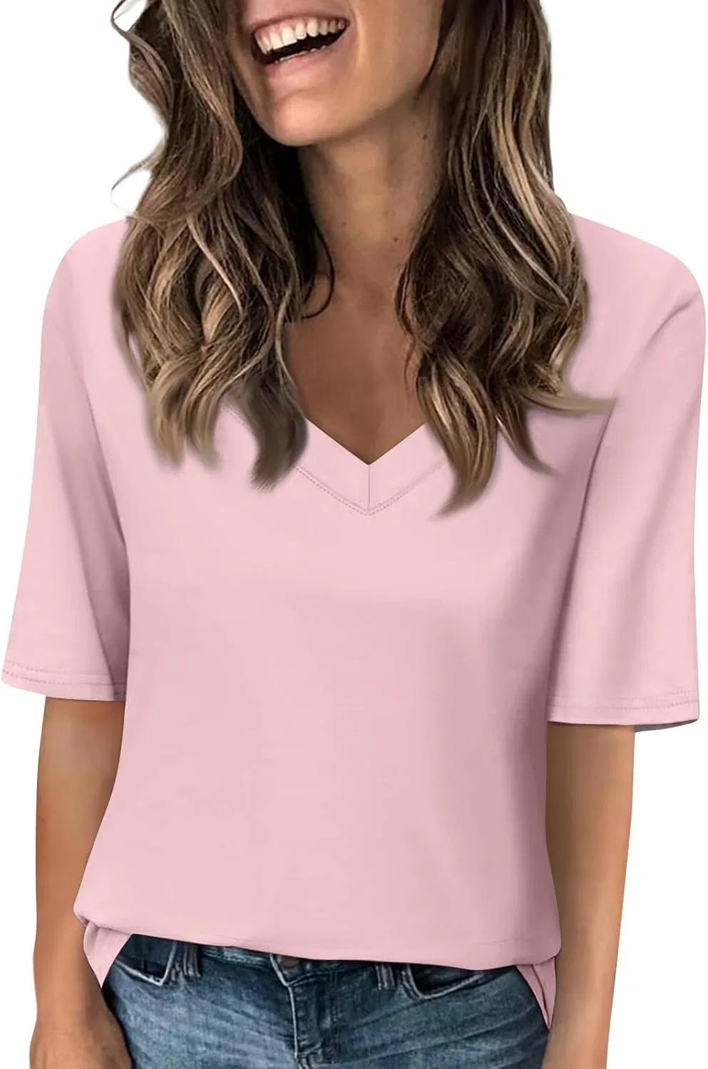 Футболка женская с V-образным вырезом, короткий рукав, 31-light Pink