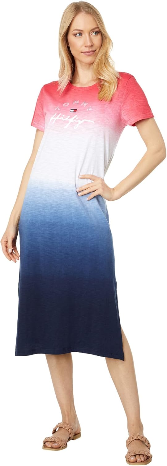 

Женское платье-футболка миди Tommy Hilfiger из хлопка с эффектом крашения, Rosette