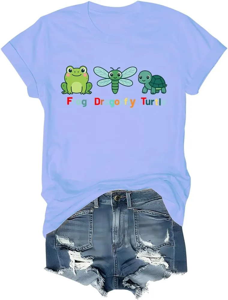 Футболка Funny Humorous Graphic Unisex с принтом Frogs Dragonflies Turtle