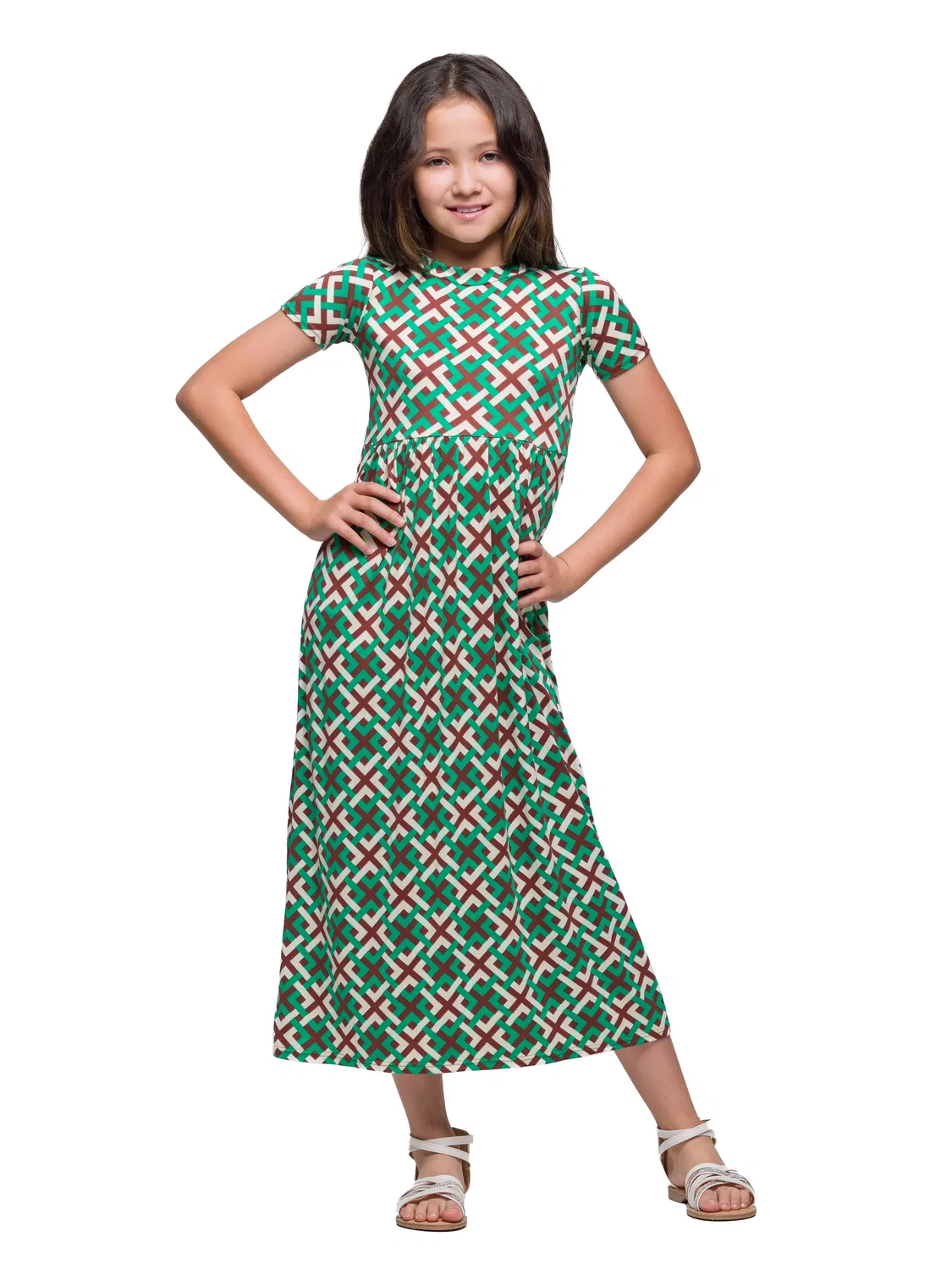 24seven Comfort Apparel 24sevenkid Детское маленькое зеленое платье с коротким рукавом