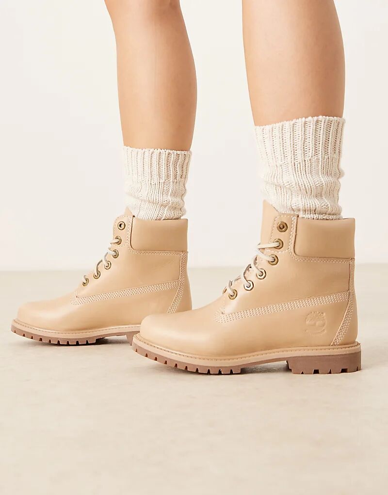 Премиальные ботинки Timberland высотой 6 дюймов из средне-бежевой кожи — фото 2