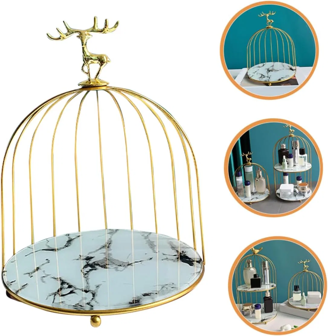 Подставка для косметики Luxshiny двойная клетка золотая 22.5x19.5 см — фото 4