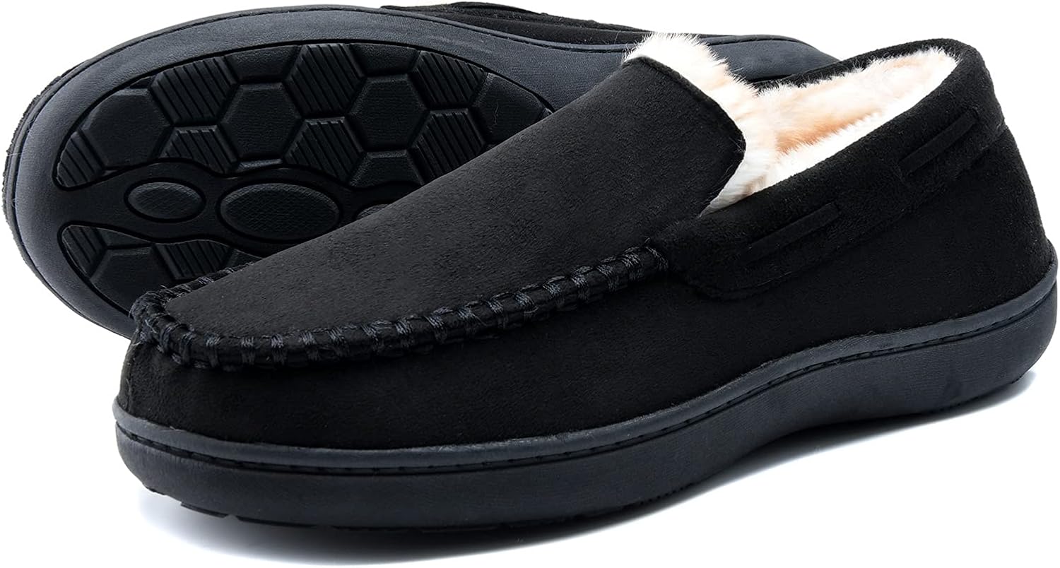 

Мужские пушистые мокасины с памя́тью формы, уютные мужские теплые домашние тапочки для зимы, противоскользящие удобные домашние тапочки Honalika, черный