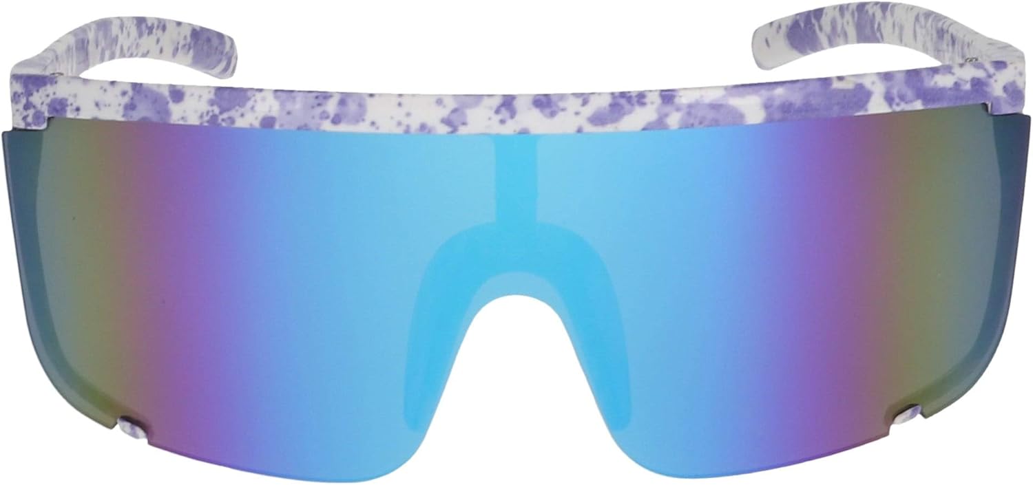 

Безупречные солнцезащитные очки унисекс большого размера Super Shield с зеркальными линзами, ретро-стиль, матовая черная оправа с плоским верхом FLAWLESS EYEWEAR, Blue Speckled