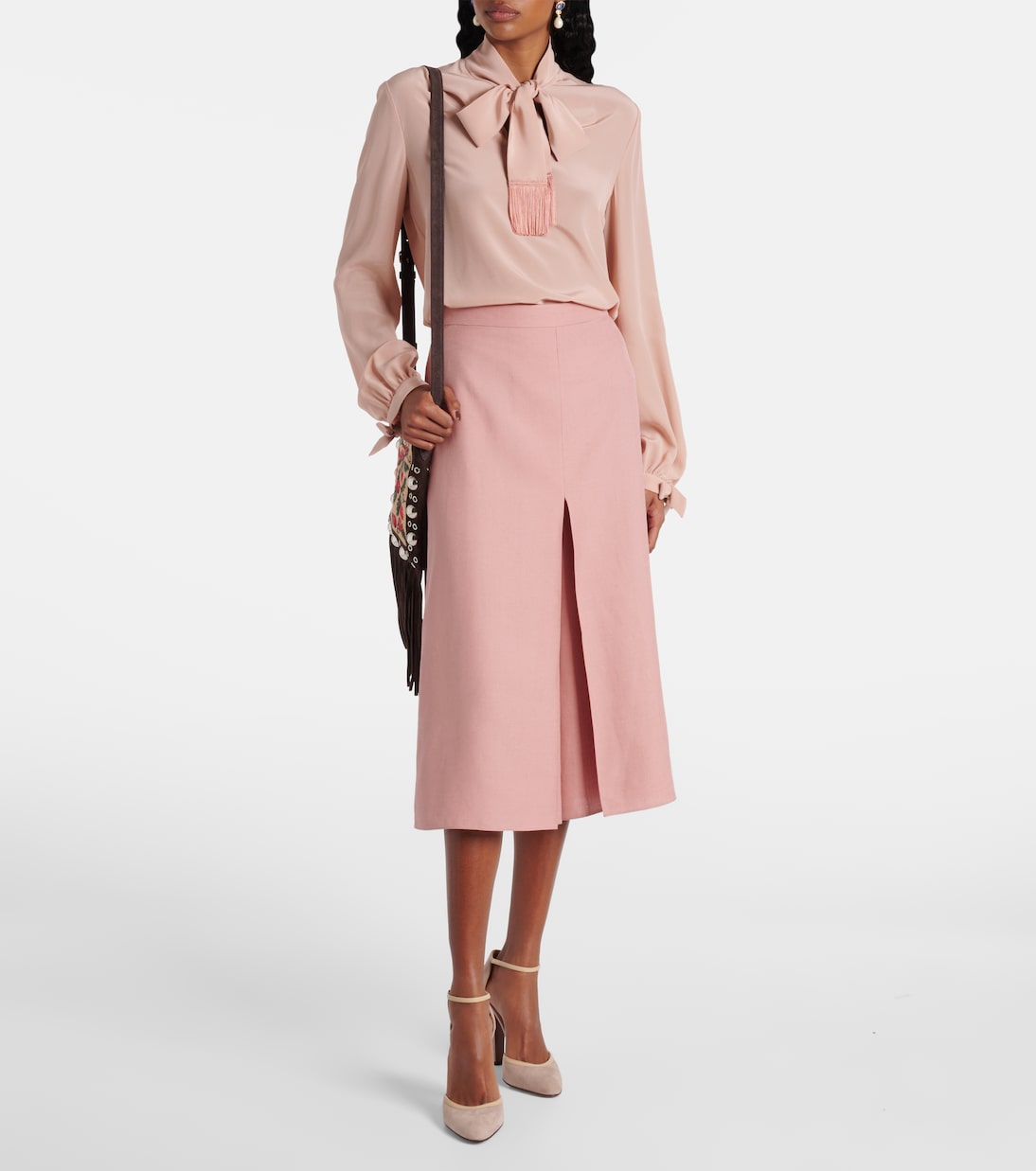 Юбка-шорты с высокой талией и широкими штанинами Valentino, Oriental Pink — фото 2