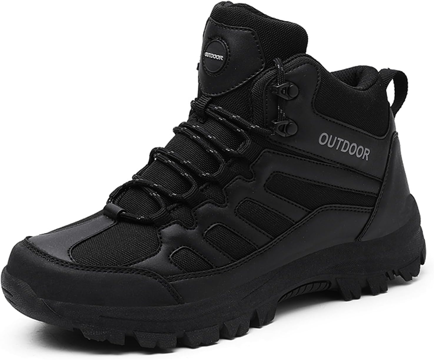 

Мужские кожаные сетчатые ботинки TengfeiFly с шнуровкой, тактические военные, средние по высоте, для походов, с усиленным носком для поддержки голеностопа, противоскользящей подошвой для сцепления, походов, путешествий и охоты, черный