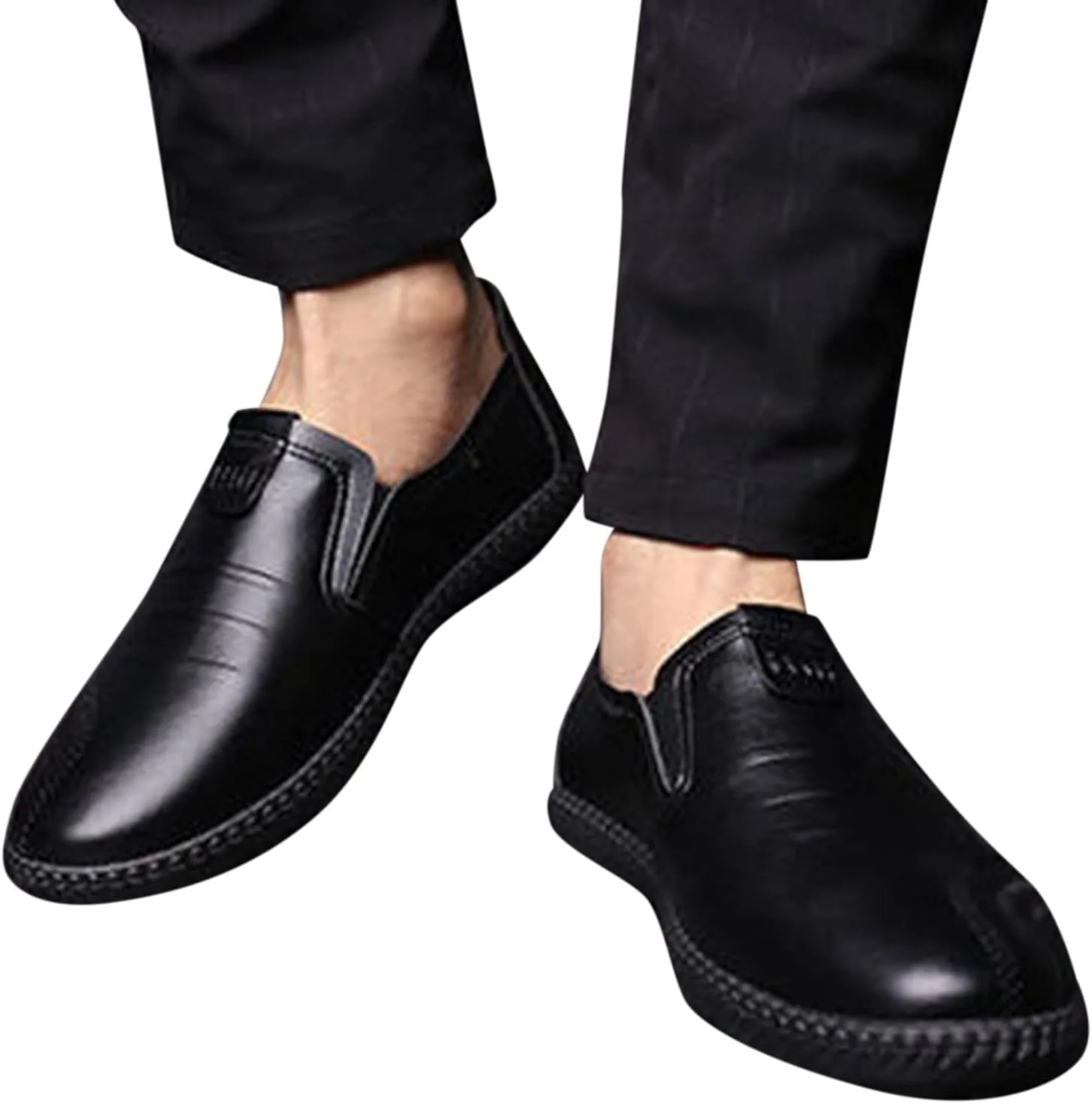 Мужские лоферы - мужская обувь для ходьбы, широкая посадка, без шнурков, классические деловые лоферы, кожаные туфли, а также для поезда на работу, в офис, для программы, модные лоферы для улицы Generisch, черный — фото 2
