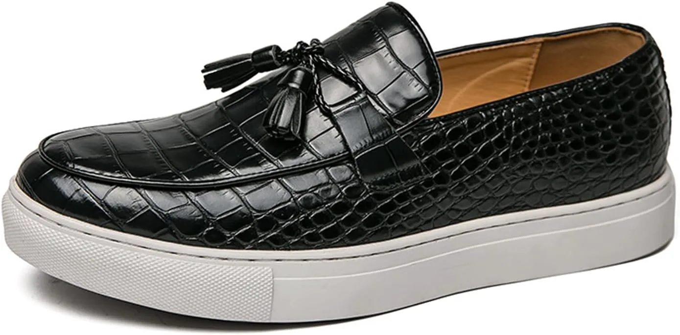 

Мужские кожаные туфли Aceptolcom с тиснением под крокодила и кисточками, модные повседневные деловые роскошные нескользящие туфли без шнурков, лоферы Penny Loafers, черный