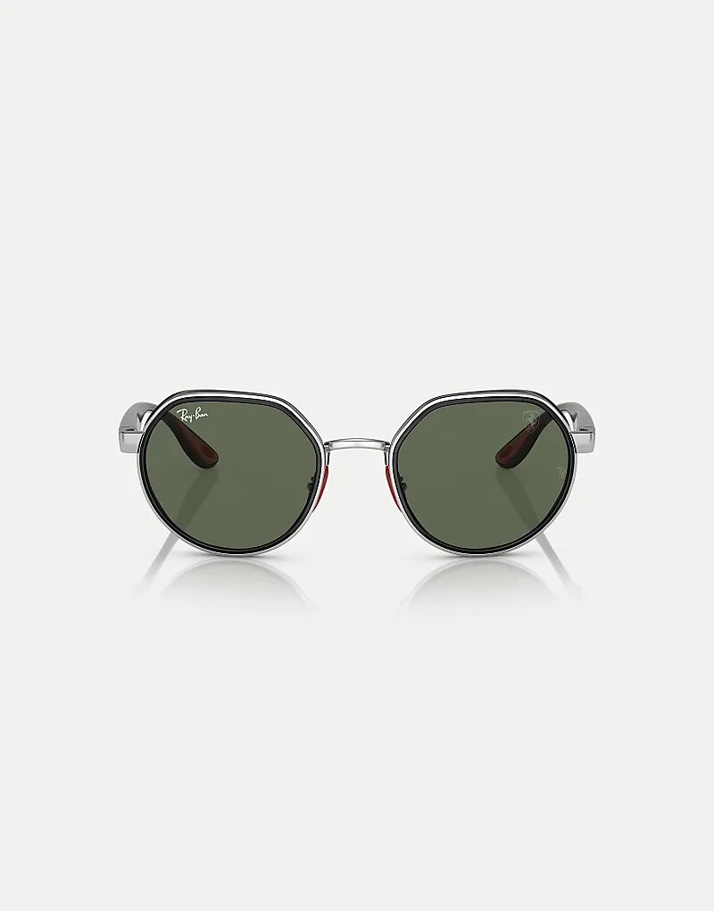 

Солнцезащитные очки Ray-Ban Rb3703m Scuderia Ferrari Collection с нестандартной оправой и зелеными линзами серебристого цвета