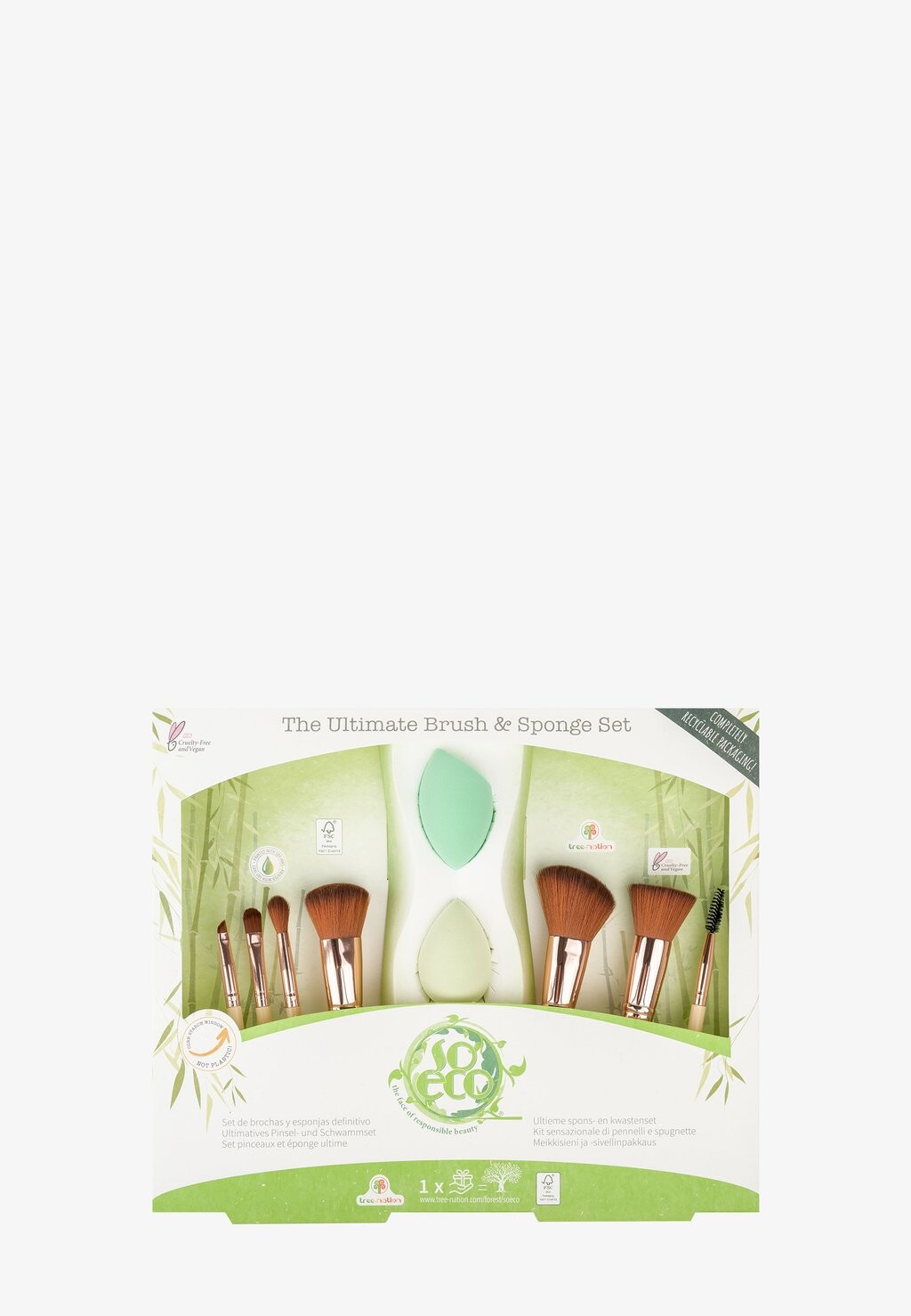 

Кисти для макияжа So Eco Ultimate Brush & Sponge Set So Eco, цвет beige & gold