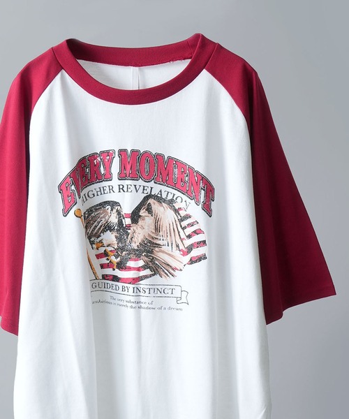 

Футболка-реглан из джерси с принтом (орел, мотоциклист) Ritzy, бело-красная