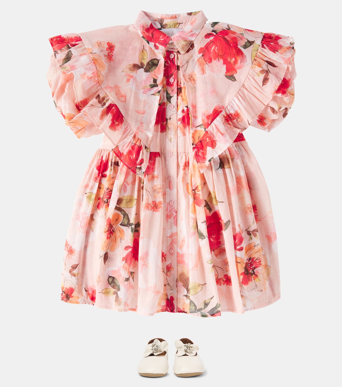 Платье из хлопка с цветочным принтом и рукавами-буфами Petite Amalie  , Peach Peony Print — фото 2