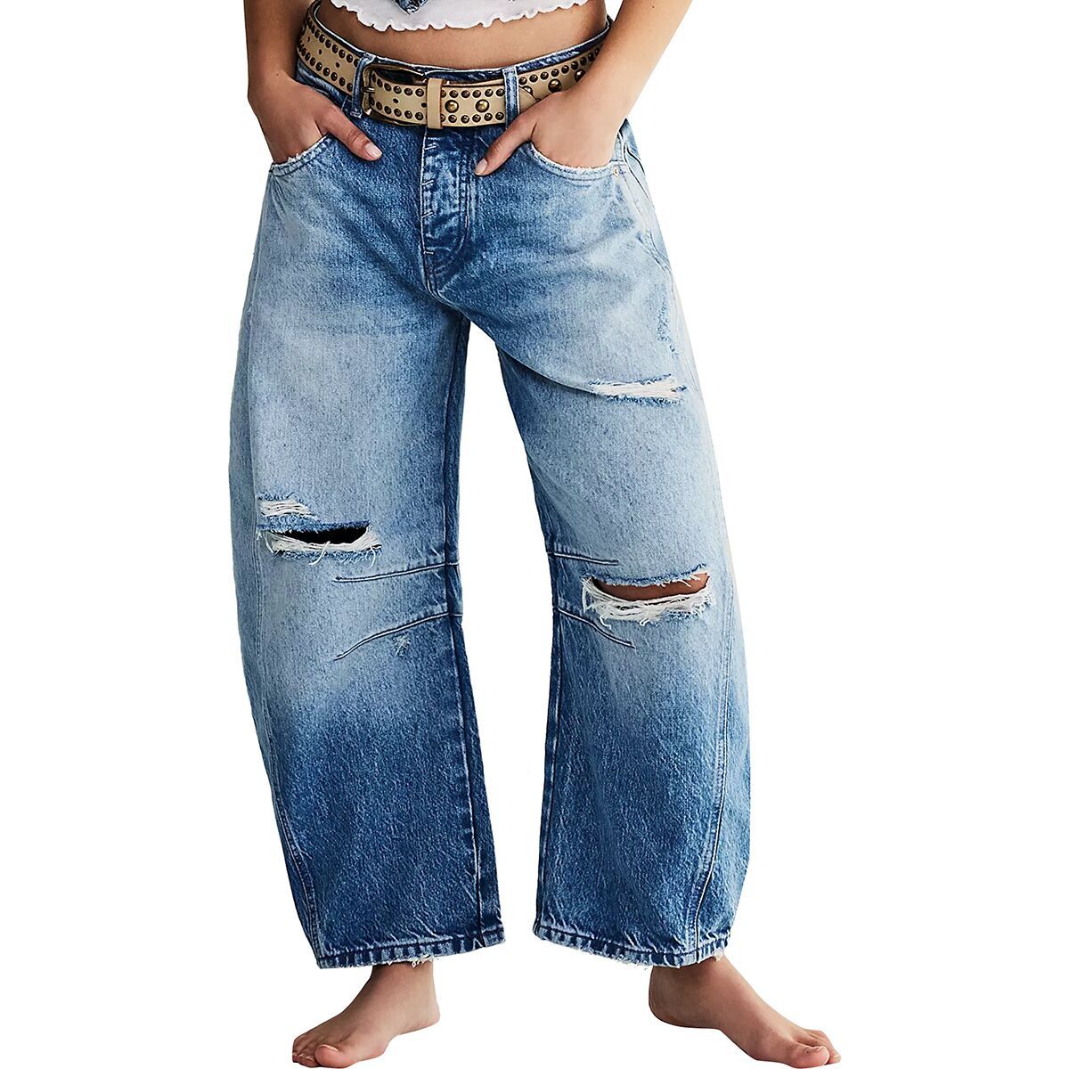 

Брюки средней посадки barrel Free People, синий