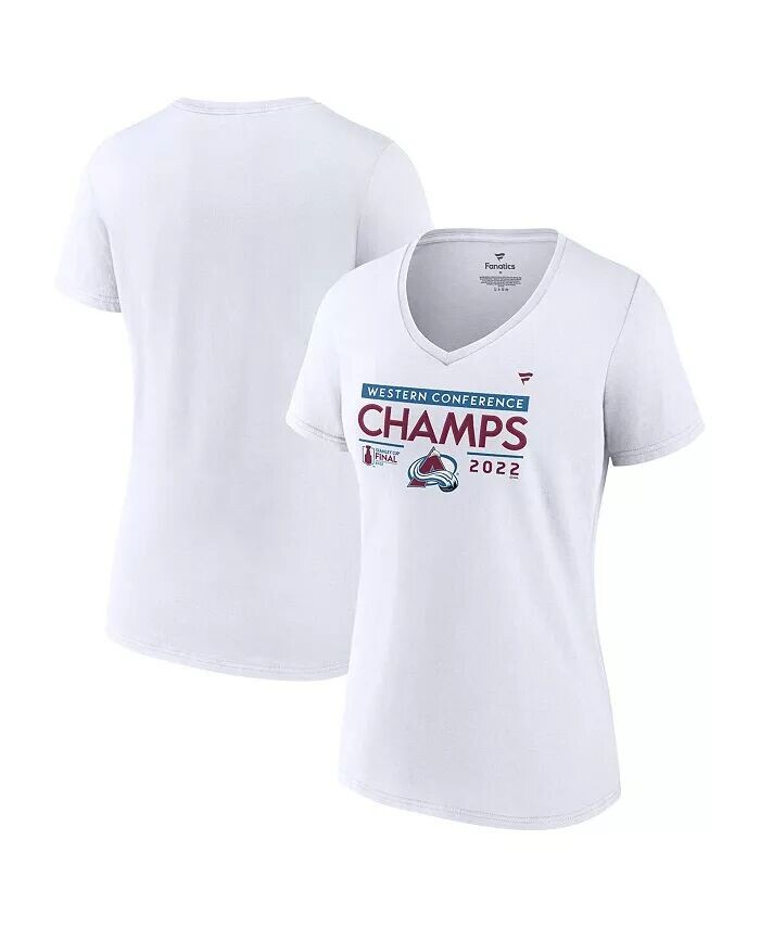 

Женская белая футболка с v-образным вырезом в раздевалке Colorado Avalanche 2022 Western Conference Champions Fanatics
