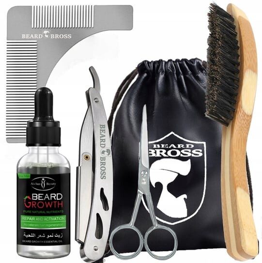 

Набор для бороды: кисть, бритва, шаблон, ножницы Beard Bross
