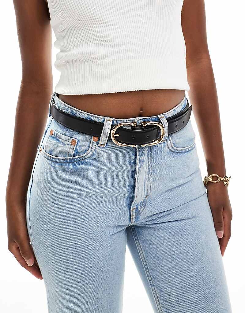 

ASOS DESIGN – черный поясной и набедренный ремень с двойной пряжкой в ​​виде полумесяца