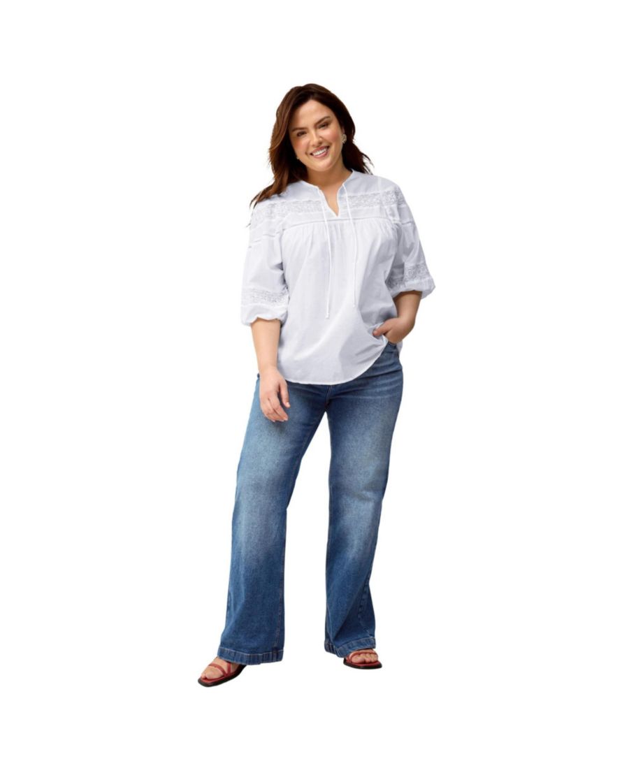 

Женская блузка с вырезом-замочной скважиной и кружевной отделкой ellos, White