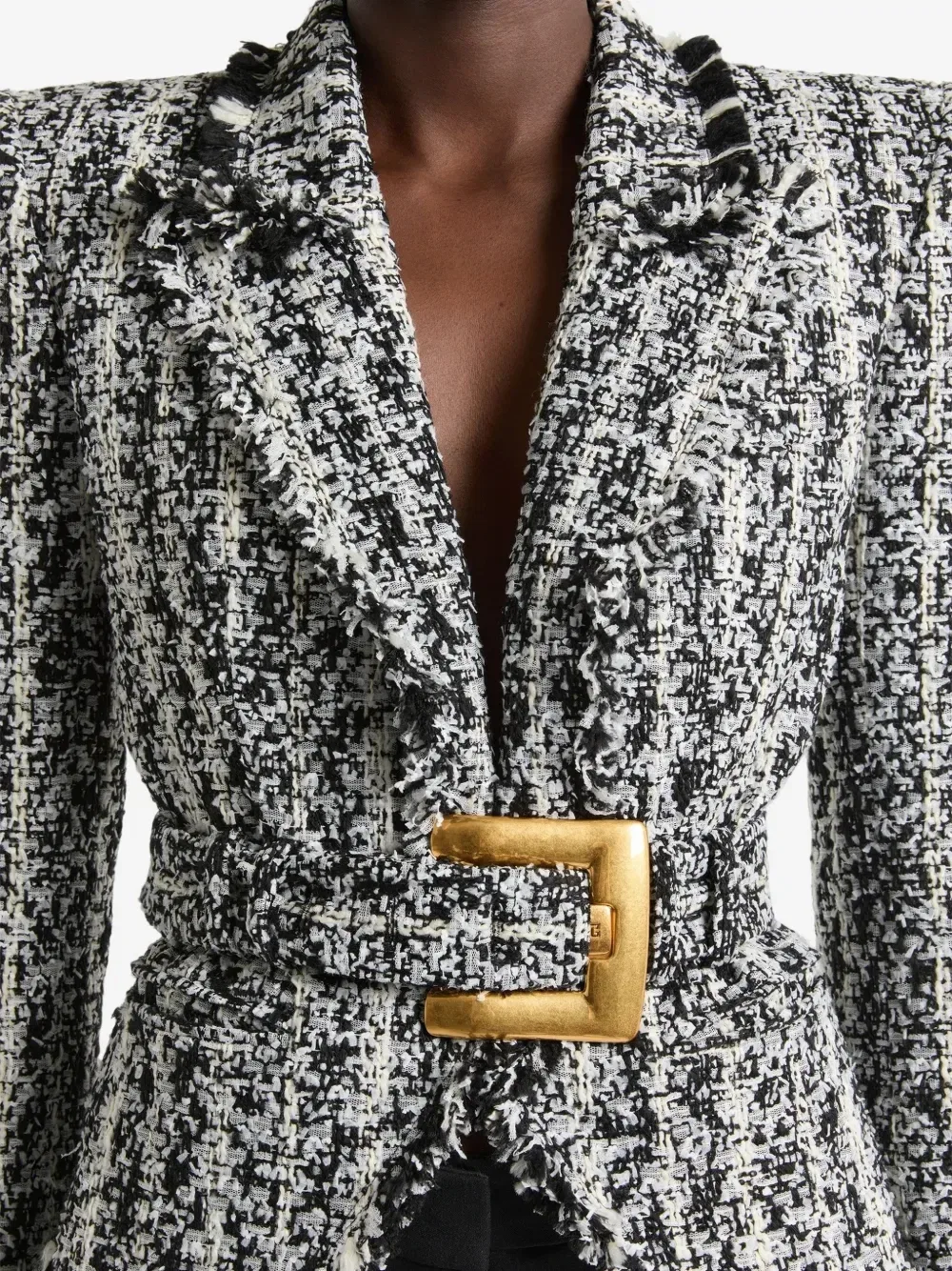Твидовый жакет в двух тонах BALMAIN, черный — фото 4