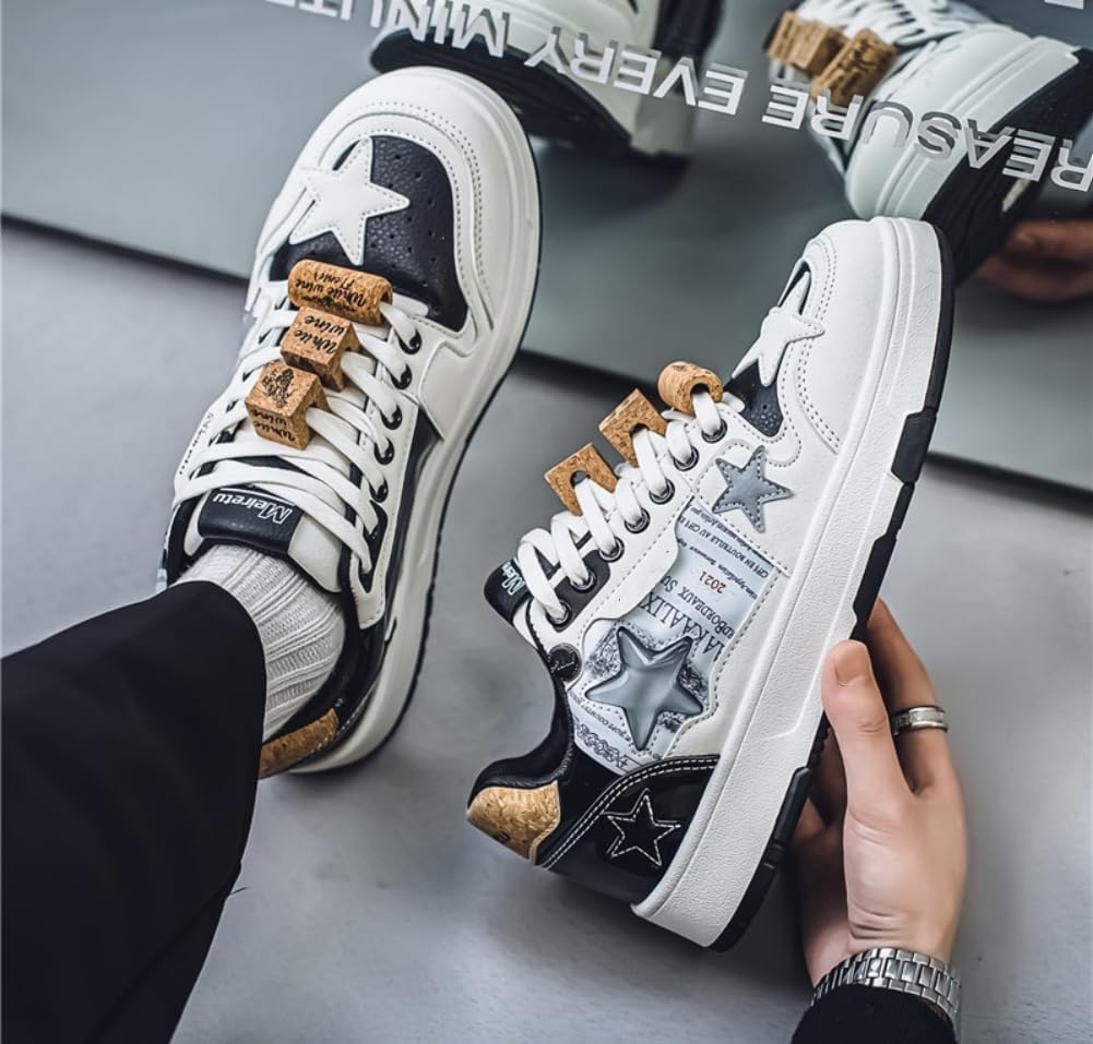 Мужские массивные кроссовки Star Shoes Y2K в ретро-стиле, кожаные кроссовки на шнуровке, легкая и удобная обувь для ходьбы для мужчин и женщин Generic, белый — фото 3