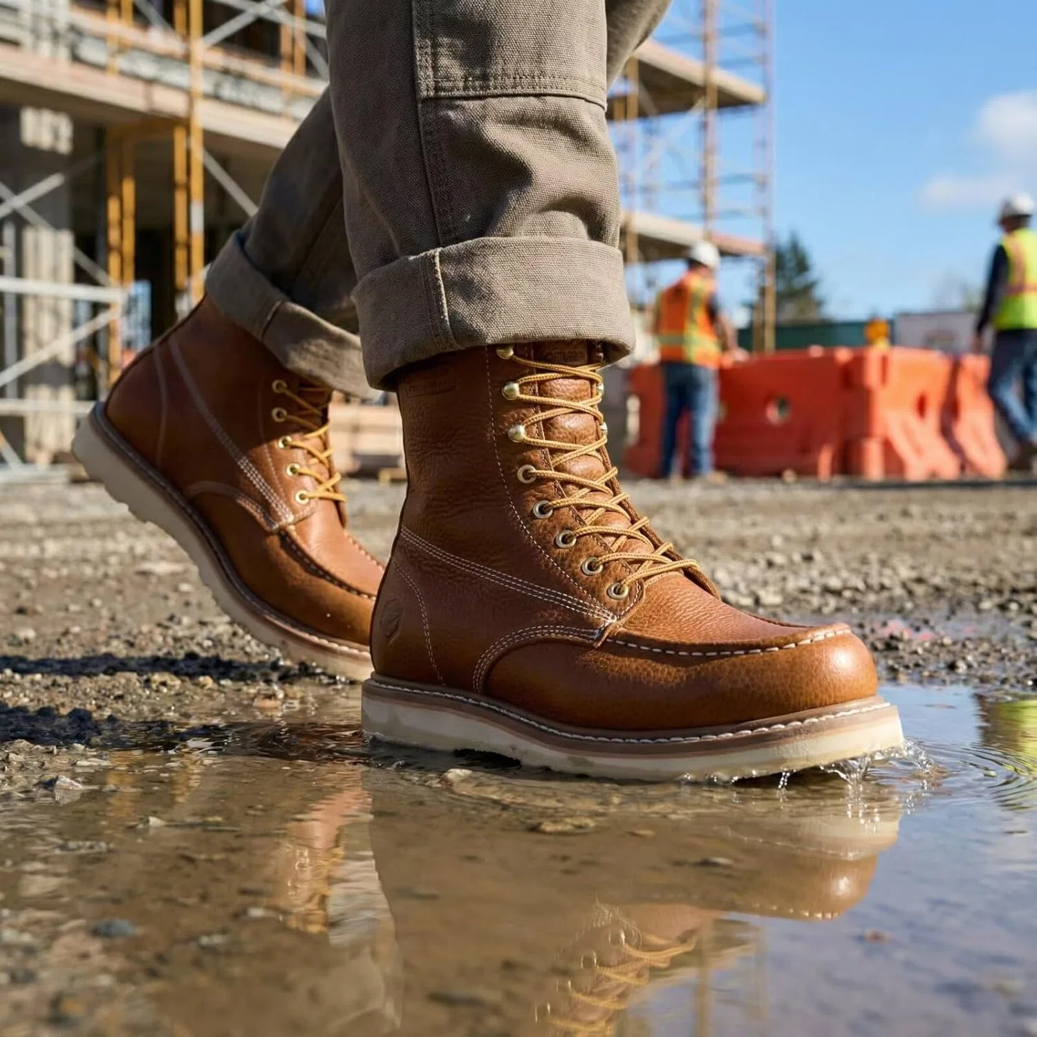 Рабочие ботинки SUREWAY GoodyearWelt 8 дюймов, мужские, с мягким носком, из высококачественной натуральной кожи, защитные рабочие ботинки, удобная стелька, маслоотталкивающее покрытие, Steel Toe Cap Lt Bn — фото 3