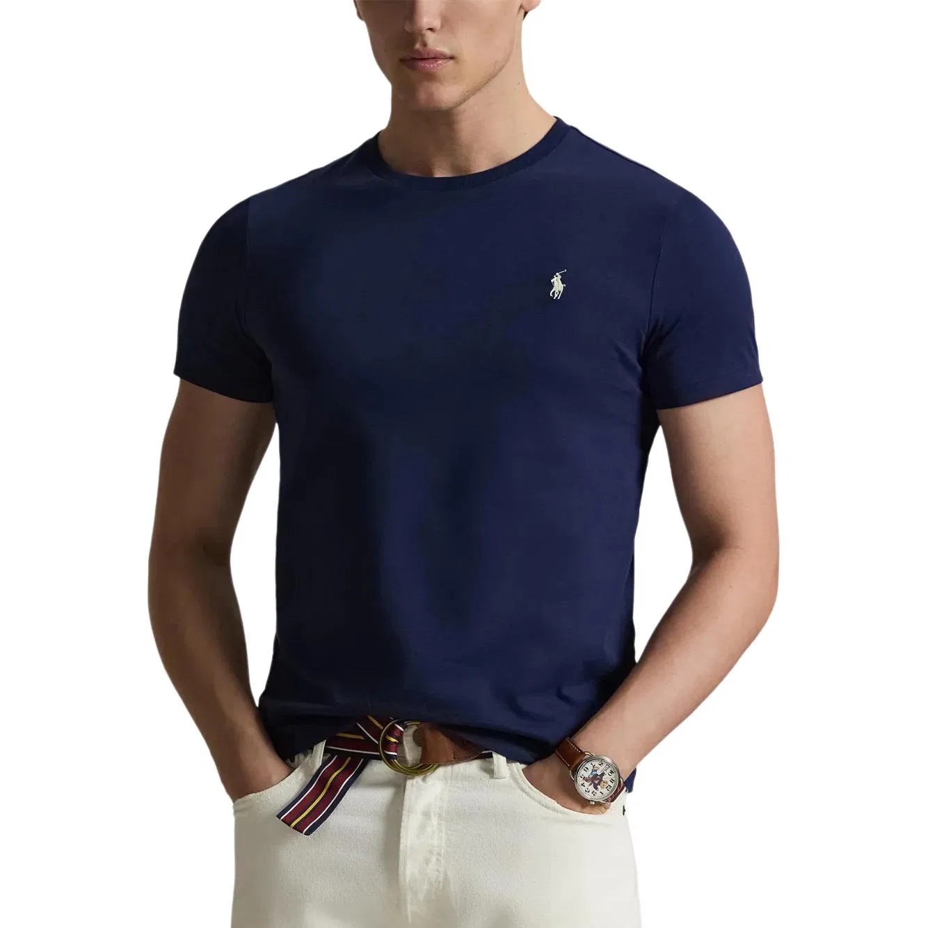 Футболка Custom Slim Fit Polo Ralph Lauren темно-синяя — фото 4